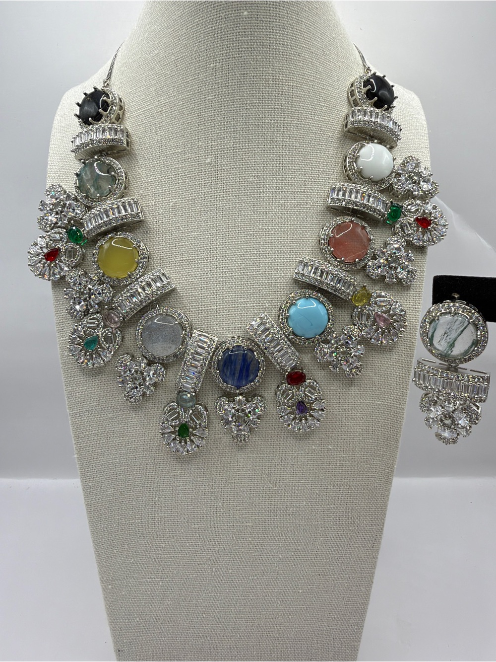 Inspired Sabya Multicolor Gemstone Cubic Zir Statement Necklace and Earring Set